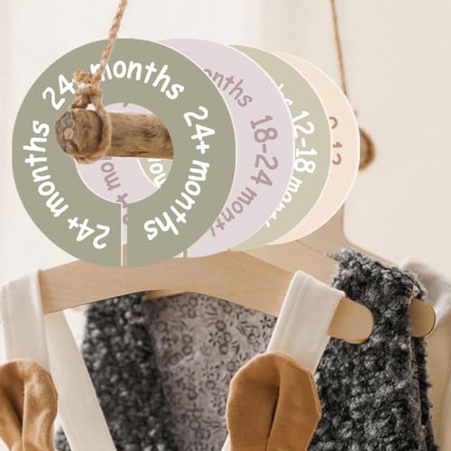 Image of cephira Baby Closet Dividers for Clothes - Earth Tone Round Baby Clothes Dividers for Closet Rod, Nursery Closet Organizer & Decor, Clear Labels for Easy Sorting, Fits Most Rods