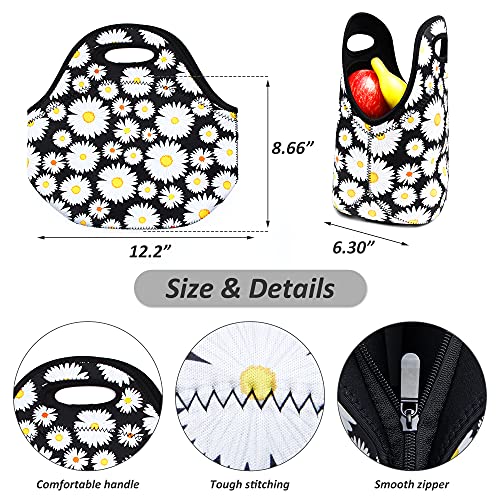 Youbdm Neoprene Lunch Bags Thermal Insulated Lunch Tote Bag Reusable Washable Neoprene Picnic Bag For Women Men (Daisy Flowers) #TOP4