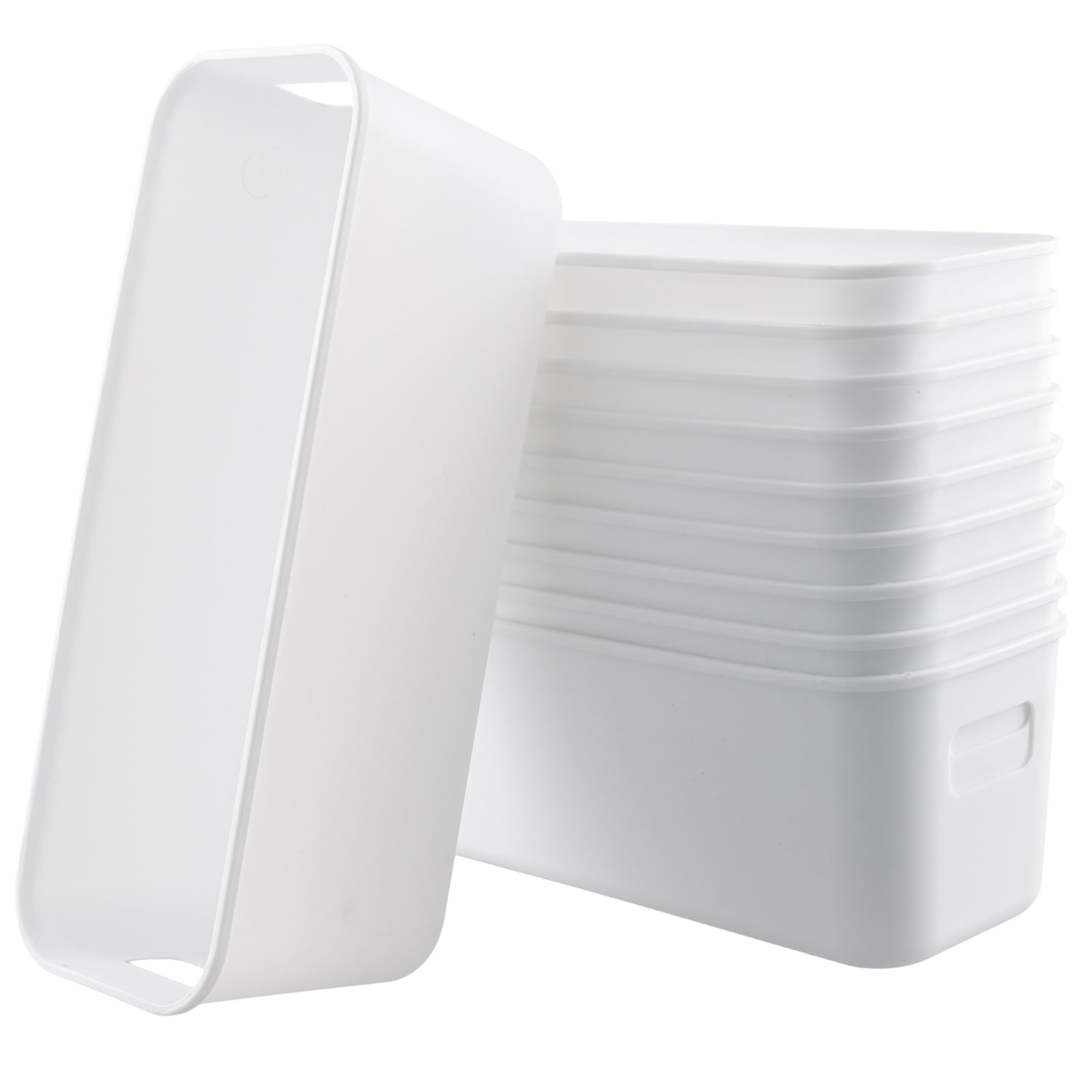 MAHIONG 10 PCS Narrow Storage Box, Plastic Small Storage Baskets with Handles, Cupboard Organiser Storage Boxes for Kitchen, Home, Office, Bathroom, White, 27 x 9.5 x 9cm