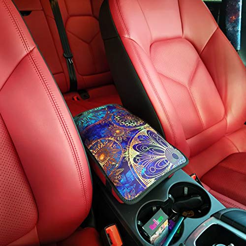 LIZIMANDU Vehicle Armrest Cover Pad, Universal Fit Soft Comfort Center Console Armrest Cushion for Car Women Car Accessories(1-Blue Flower)