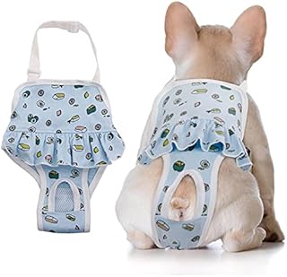 Dog Sanitary Panties with Suspenders，Adjustable Pet Underwear Diaper for Male Female Dogs，Physiological Pants Cotton Jumpsuit Briefs for Teddy Corgi French Bulldog Machine Washable (Medium, Blue)