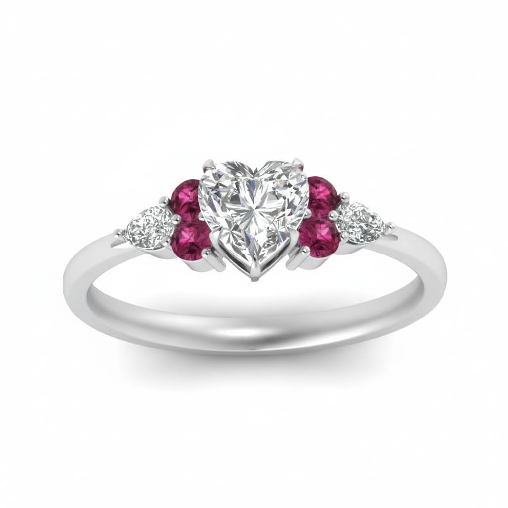 Choose Your Gemstone Graduated Channel Setting Diamond CZ Wedding Sterling Silver Heart Shape Wedding Engagement Birthstone Stackable Ring Size US 4 to 12