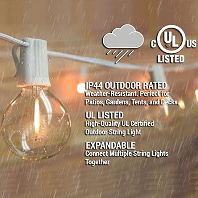 Abeja 50FT G40 LED Globe String Lights, Outdoor Patio String Lights with 50+2 Dimmable Shatterproof Bulbs, Backyard Outdoor Hanging Lights, Bistro Waterproof for Balcony Party Wedding, White Wire