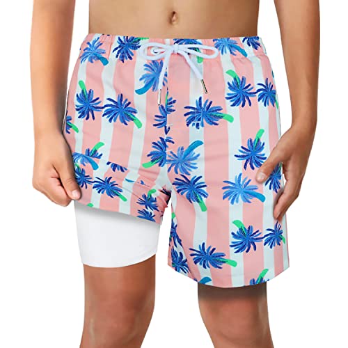 Image of Boys Swim Trunks with Boxer Brief Liner Compression Anti Chafe Swimming Shorts Stretchy UPF Quick Dry Swimsuit