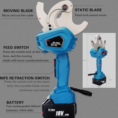 Cordless Hydraulic Cable Cutter - Rechargeable Electric Wire Cutting Tool for Cu/Al Armored Cables, 75M Ratchet Wire Cutter, Portable and Efficient Cable Cutting Solution