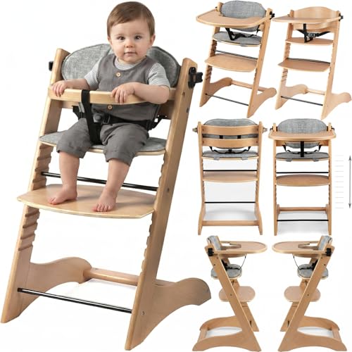 MoLi Trona Evolutiva de Madera Natural para Bebé, Trona Bebe Bandeja Extraíble de Capa, Regulable Tronas, Tronas Asiento (8126 Natural Wood)