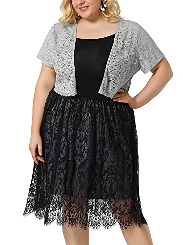 Image of Agnes Orinda Plus Size Bolero Shrugs for Women Lightweight Open Front Short Sleeve Cropped Lace Cardigan 2X Grey