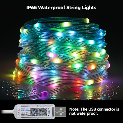 Lichterkette Außen, 20M 200LED IP65 Wasserdichte RGB Lichtschlauch Außen App-Steuerung mit USB-Anschluss für Balkon/Garten/Party/Halloween/Weihnachten