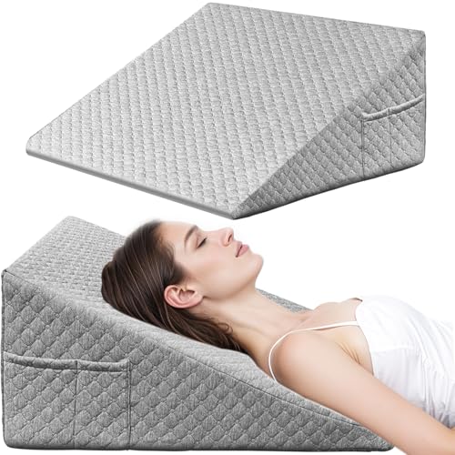 Wedge Pillow, 12 Inch Bed Wedge Pillow for Headboard, Pillow Wedge for Acid Reflux Relief, After Surgery, Sleeping,Back Pain Relief, Memory Foam Top, Darkgrey
