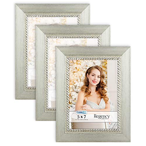 Icona Bay 5x7 Picture Frames (Silver, 3 Pack), French Baroque Style Photo Frames 5 x 7, Wall Mount or Table Top, Regency Collection