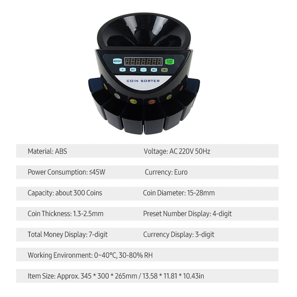 Macchina di conteggio automatica digitale, macchina elettrica professionale automatica con display a LED, 300 monete/min, macchina di conteggio ordinata, for il conteggio delle monete in sterline GBP/