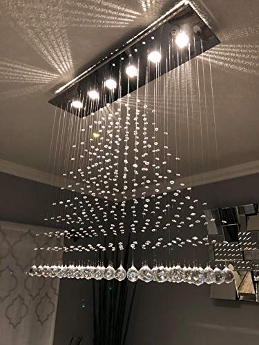 7PM Modern Crystal Rectangle Chandelier Raindrop Ceiling Light Fixture for Kitchen Island Dining Room Living Room L40 x W10 x H40 Inches