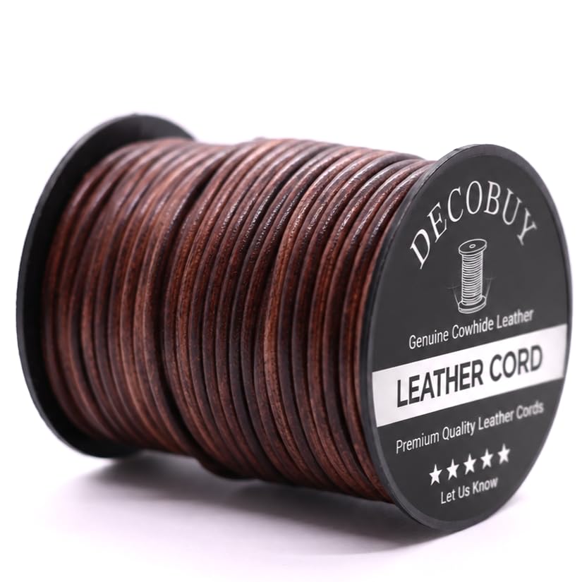 2mm Genuine Leather Cord for Jewelry Making 21 Yards Distressed Antique Brown Round String Waterproof & Durable for Necklaces Bracelets Braiding Crafts & Beading (2MM Distressed Antique Brown)
