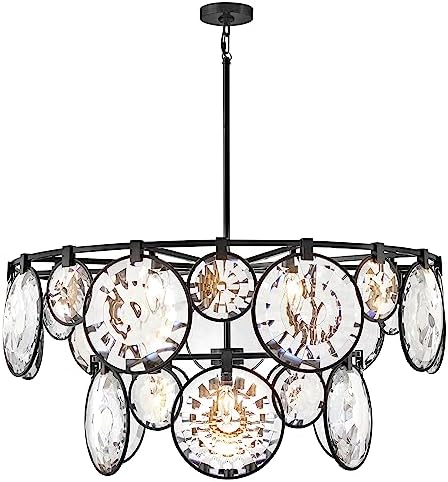 Fredrick Ramond Nala FR31268BLK Extra Large Multi-Tier Chandelier - Two-Tiered Drum, 24 Round Optic Crystals, Hung on Even or Sloped Ceilings in Dining Rooms, Foyers, Living Rooms - in Black