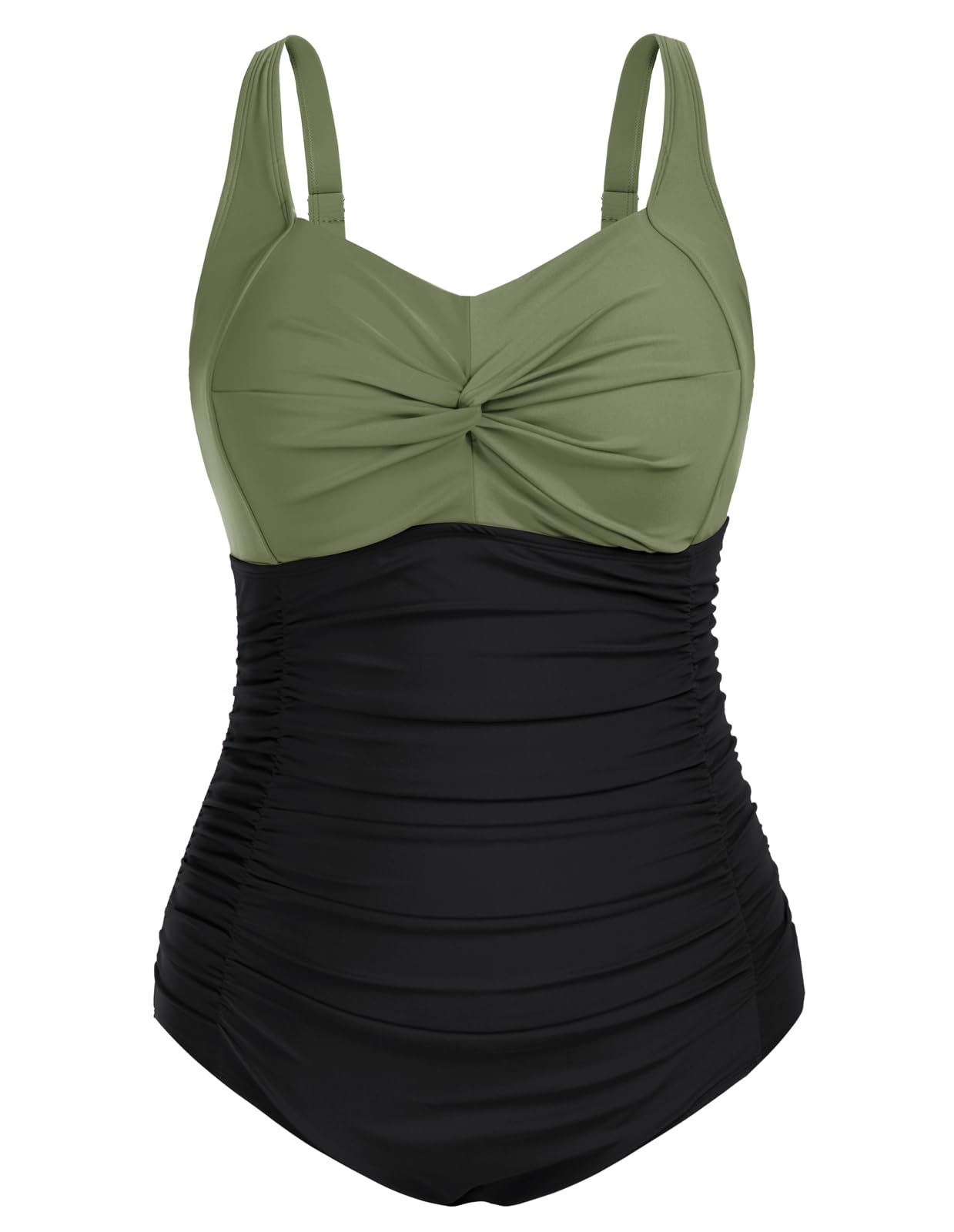 Hanna Nikole Damen Große Größen Einteiliger Badeanzug Bauchweg Bademode Swimsuit V-Ausschnitt Ruched Monokinis