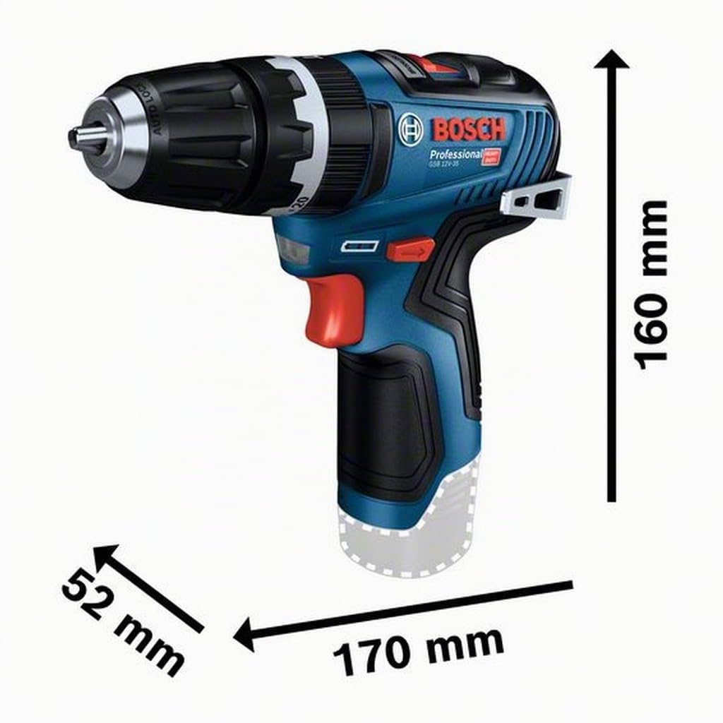 Bosch Professional 12V System taladro con percusión a batería GSB 12V-35 (par de apriete duro/blando 20/35 Nm, sin batería/cargador)