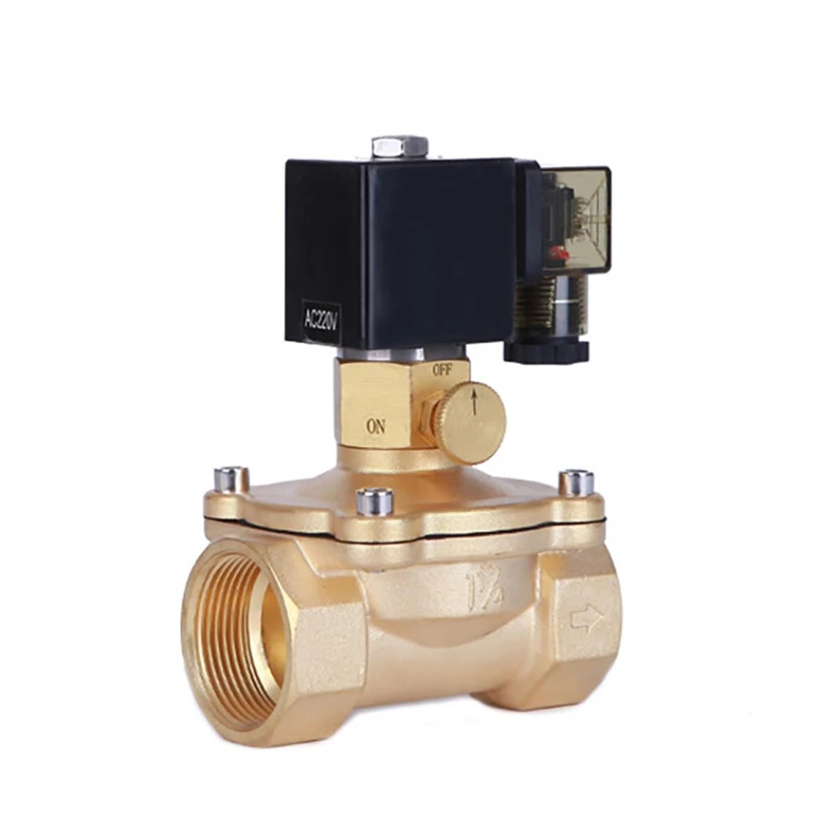 MXXDMOPD DN15-50 Electric Solenoid Valve Brass With Manual Emergency Switch AC220V DC24V For Water Oil Air + Energy Saving(G-AC220V-ENERGY SAVING TYPE,DN20)