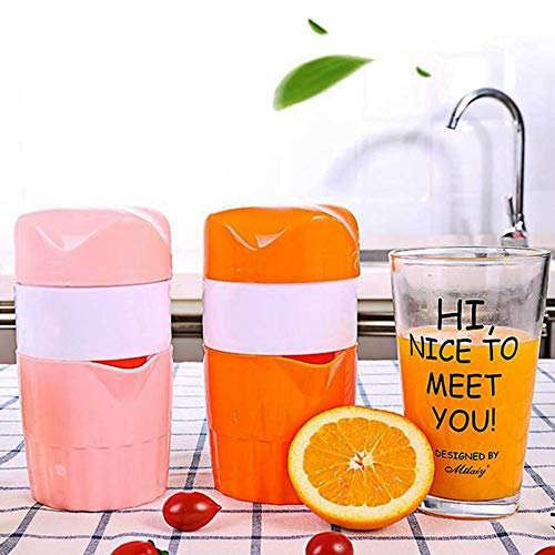 Lemon Squeezer Citrus Juicer,Hand Juicer Manual Lid Rotation Press Reamer with Strainer and Container for Lemon,Orange,Citrus (Orange) (Pink)