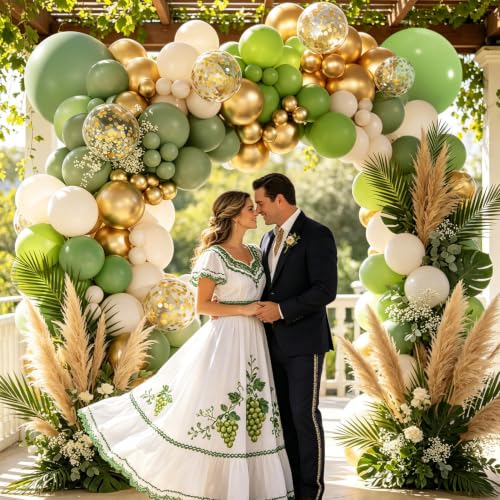 Image of Sage Green White Gold Balloon Garland Arch Kit 143pcs,for Birthday Baby Shower Gender Reveal Wedding Party Decoration