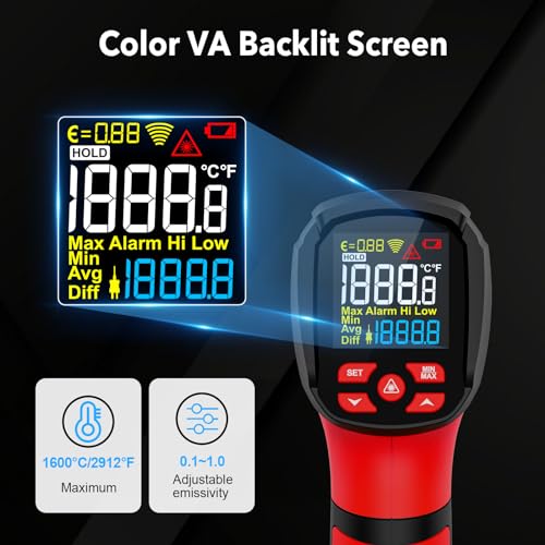 Image of Infrared Thermometer High Temperature Gun -40℉~2912℉, 50:1 Dual Laser Thermometer with Probe 14℉ - 932℉, Digital IR Temp Gun for Cooking, Pizza Oven, Engine, Kiln, Forging, Industrial Use