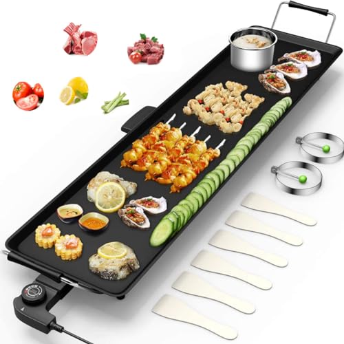 GOPLUS Plancha Électrique XXL Antiadhésive avec Thermostat Ajustable, Grille de Table Antidérapante et Lavable avec Poignée Rembourrée, Grande Capacité pour 8...