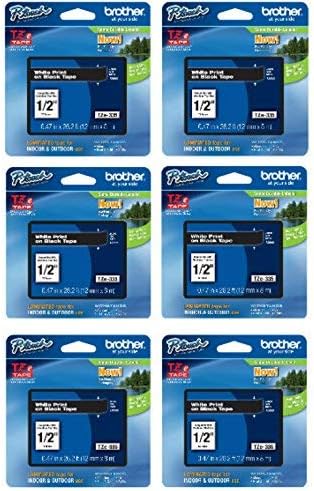 Brother P-touch TZe-335 Laminated Tape, 6-Pack, White on Black