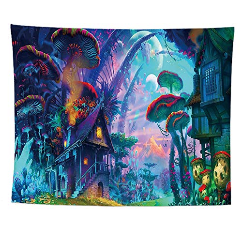 Qchengsan Psychedelic Mushroom Tapestry,Forest Wall Decor Tapestries,Trippy Colorful Abstract Pattern Tapestry, Magic L