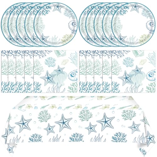 Image of 41Pcs Ocean Seashell Party Supplies Kit,Coastal Beach Disposable Party Tableware Decorations,Starfish Coral Paper Plates Napkins and tablecloth for Kids Summer Birthday Baby Shower, Serves 20