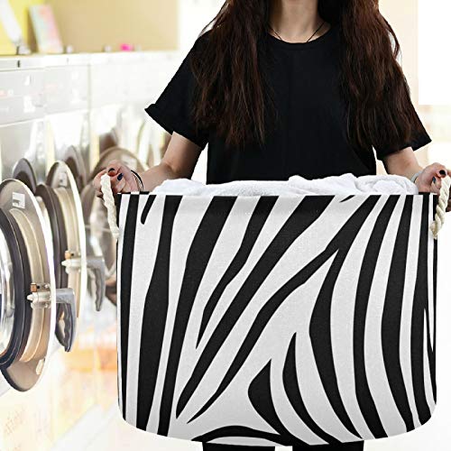 Image of visesunny Collapsible Large Capacity Basket Animal Zebra Stripe Clothes Toy Storage Hamper with Durable Cotton Handles Home Organizer Solution for Bathroom, Bedroom, Nursery, Laundry,Closet