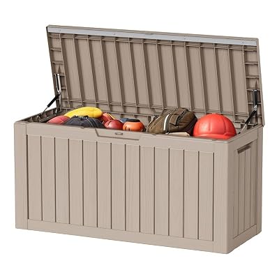PatioZen 80 Gallon Resin Deck Box, Lockable Outdoor Storage Box for Patio Cushions Storage Furniture,Garden Tools, Pool Supplies, Weatherproof and UV Resistant (Grey)