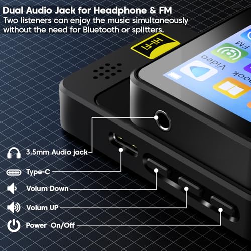 Image of Sounce 32GB Mini MP3 Music Player with Bluetooth 3.2, Touch Screen, Video Playback, Voice Recording, FM Radio & Built-in Speaker | Pocket-Sized Music Player Expandable Up to 128GB (Black)