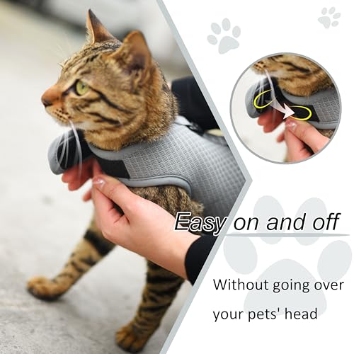 Image of Cat Harness and Leash for Walking Escape Proof Breathable Mesh Fabric, Solid Grey, Large, Adjustable Cat Walking Jackets, Padded Stylish Cat Vest