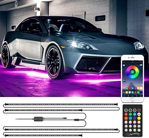 MICTUNING 12V Car Underglow Lights, Neon Accent Lights Strip Undercar Glow Light Underbody Light, Waterproof Exterior Car Lights with APP Control Wireless Remote Control