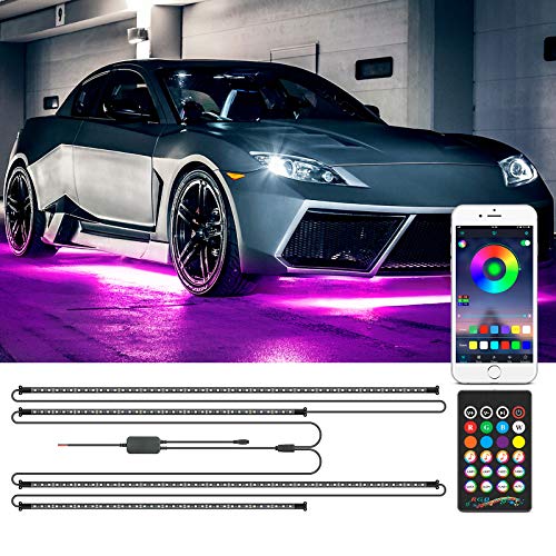 MICTUNING 12V Car Underglow Lights, Neon Accent Lights Strip Undercar Glow Light Underbody Light, Waterproof Exterior Car Lights with APP Control Wireless Remote Control