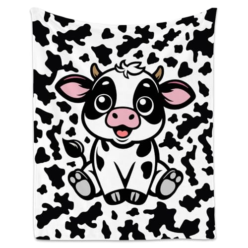 Cow Blanket, Cozy Soft Throw Gifts for Boys, Cute White Flannel Throw Blankets for Couch Office, 50x60 Inches
