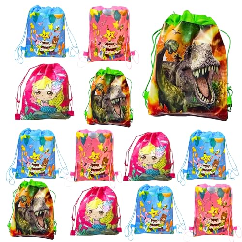 Image of MONKEYTAIL Drawstring Bags for Kids Pack of 12 - Assorted Theme String Bags for Birthday Return Gifts, Party Favors, Goodies, School Events & Travel Use
