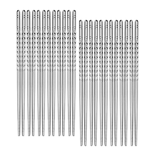 12 Pairs Reusable Metal Chopsticks Stainless Steel Spiral Chopsticks 8.8 Inches