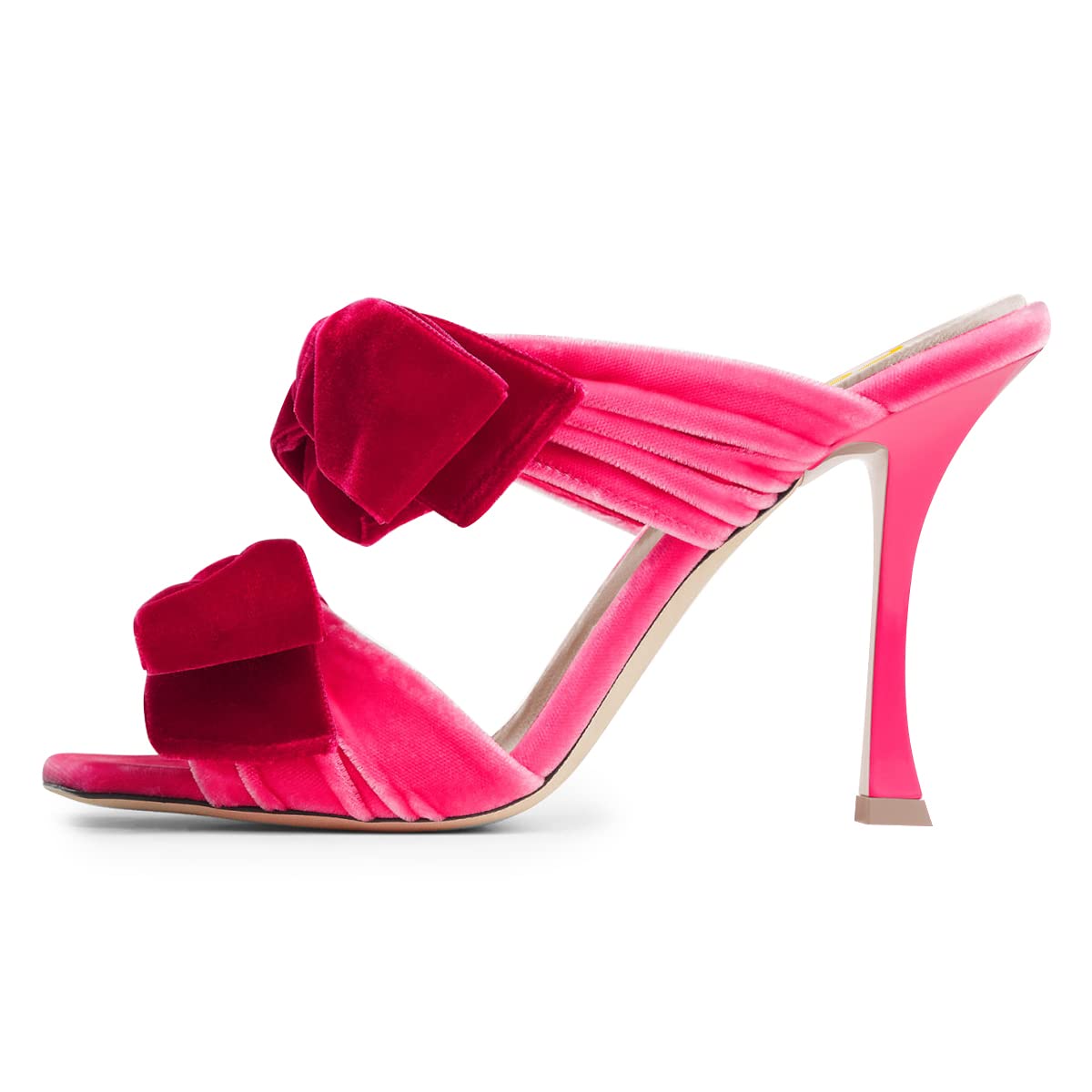 FSJWomen Sexy Two Bows Open Toe Mules Stiletto High Heel Slip On Party Evening Prom Dress Slides Sandals