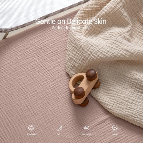 Image of lulumoon Muslin Bassinet Sheets for Baby: Soft & Skin-Friendly Cotton Sheets for Boys and Girls - Fitted for MiClassic & Milliard Bassinet and Large Bedside Sleepers