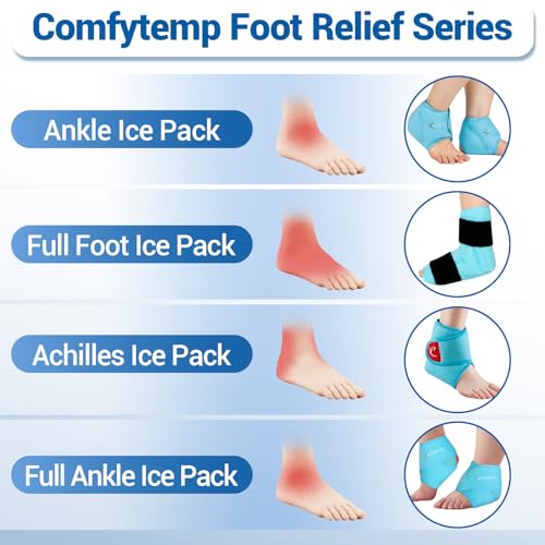 Comfytemp Ankle Foot Ice Pack Wrap for Plantar Fasciitis Relief, Ankles Brace for Sprain, Heel Spur, Swelling, Achilles Tendonitis, Cold Bag for Injuries Reusable, Hot Cold Compress, 1 Pack (Blue)