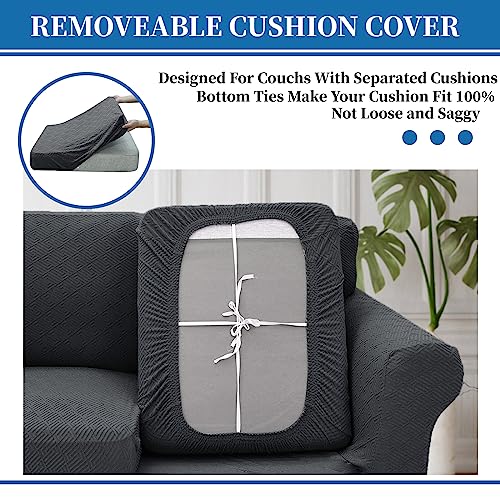 XINEAGE 2025 New 3 Pieces Couch Covers for 2 Extra Large Cushion Sofa Super Stretch Sofa Cover for 2 Large Seat Universal Loveseat Slip Cover for Living Room (Dark Gray), 71"-91"(2 Cushions)