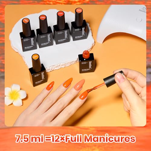 Image of Beetles Orange Gel Polish Set - Scarlet Sunset Collection, Red Coral Orange Fall Gel Polish Kit UV LED Soak Off for DIY Nail Art Manicure Gifts for Women
