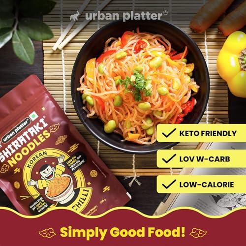 Image of urban platter Korean BBQ Chilli Shirataki Noodles, 282gm (Konjac Noodle | Keto-friendly, Low-Carb, Fat-free | Spicy BBQ Chilli Flavour | Ready in Minutes), Large