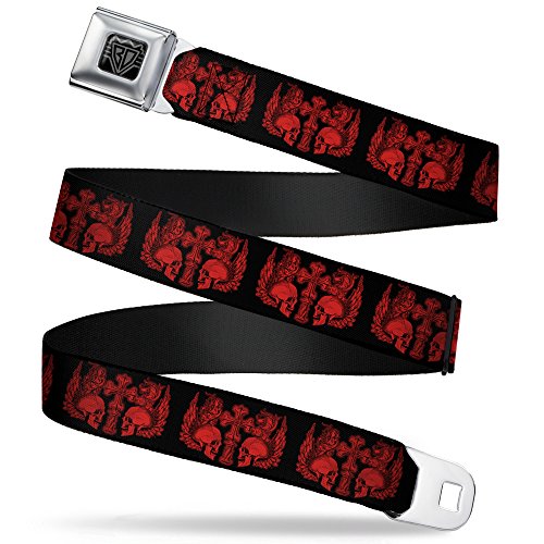 Buckle-Down Seatbelt Belt - BD Skulls w/Wings Black/Red - 1.0