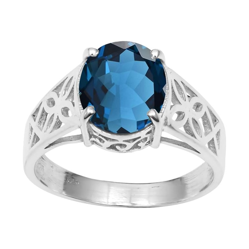 NILOY Topacio azul londinense cultivado en el laboratorioPiedra preciosa 925 anillo hecho a mano de plata de ley 925 para hombres y mujeres Anillo de plata Boho SchmuckPGR-02AZ_47 (15.0), Plata,