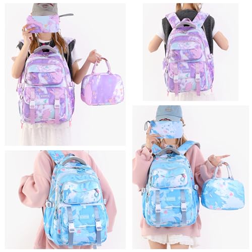 Purple Backpack for Girls Kids Backpacks with Lunch Box Elementary Middle High School Backpacks Students Bookbag Set School Bags for Teens Girls (Purple)2