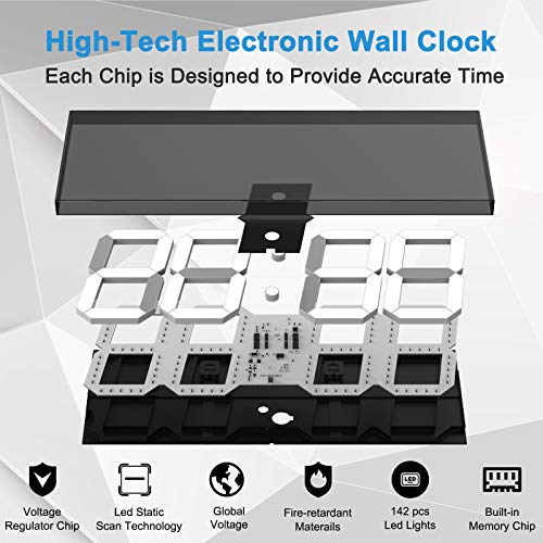 Image of CHKOSDA LED Large Digital Wall Clock, Oversize Wall Clock with 6 inch Numbers, Remote Control Count up /Countdown Timer Clock, Auto Dimmer, Big Calendar and Thermometer(White)