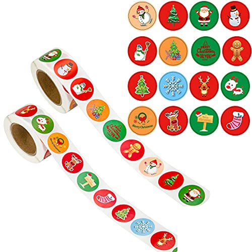 1000pcs 2,5cm Etiquetas Navideñas, Pegatinas Navidad Papel Etiquetas Adhesivas Redondas Decoración Cajas Bolsas Pegatinas De Sobre Fiesta Navidad, Bombones Caramelo Fiesta Sello Bolsas - 16 Patrones