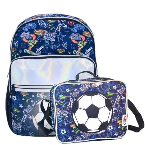 Image of School Bag Combo Set for Girls - 5 in 1 Back to School Hamper with Backpack, Lunch Bag, Tiffin Box, Water Bottle & Pencil Pouch - Complete School Essentials Gift Set for Kids (Soccer)