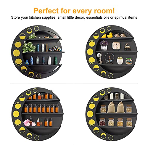 Ella & Emma Crescent Moon Shelf - Moon Wall Decor, Crystal Display Shelf, Hanging Shelf Display, Wooden Moon Shelf, Shelves For Bedroom Aesthetic, Witchy Decor Aesthetic, Wood Shelves - Black #TOP3